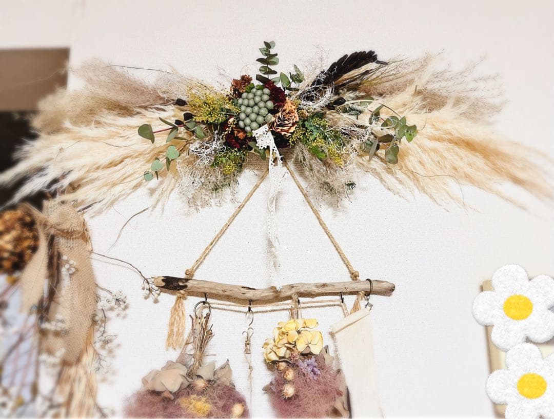 特大パンパスグラスの横長スワッグ☘️ブライダルフォトインテリアバースデー100cm