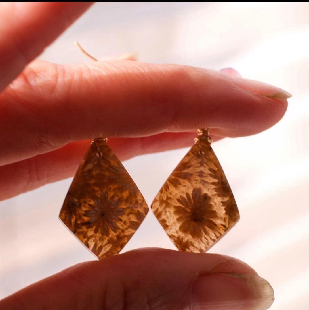 14kgfフォッシルコーラルカイトシェイプピアス/イヤリング