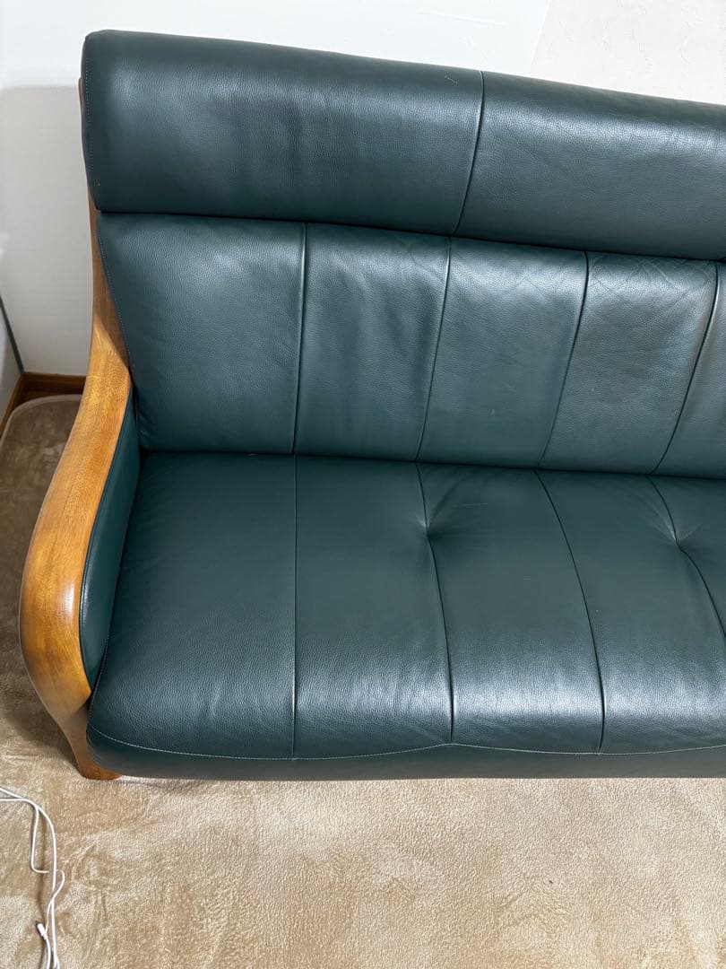 カリモク　Direttore ダークグリーン レザーソファ