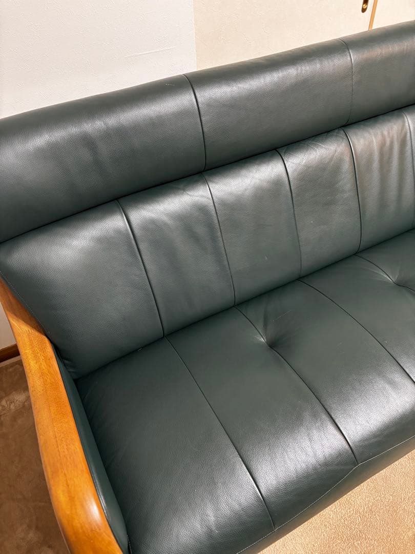 カリモク　Direttore ダークグリーン レザーソファ