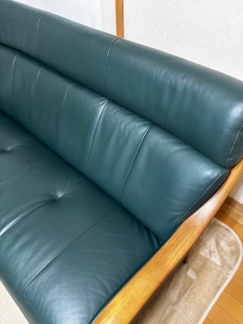 カリモク　Direttore ダークグリーン レザーソファ