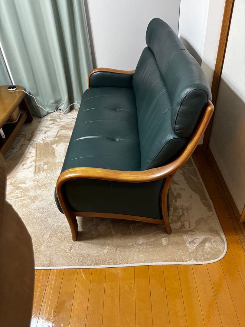 カリモク　Direttore ダークグリーン レザーソファ