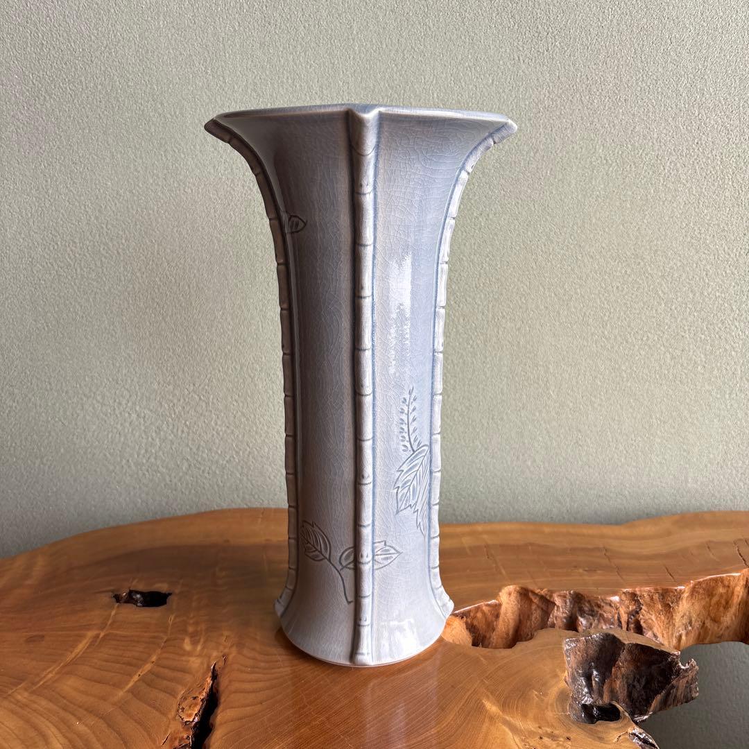 桐竹文 花瓶 光洋銘『鳳玉』 嵯峨御流好 高さ32cm 片山宥雄大僧正 共箱