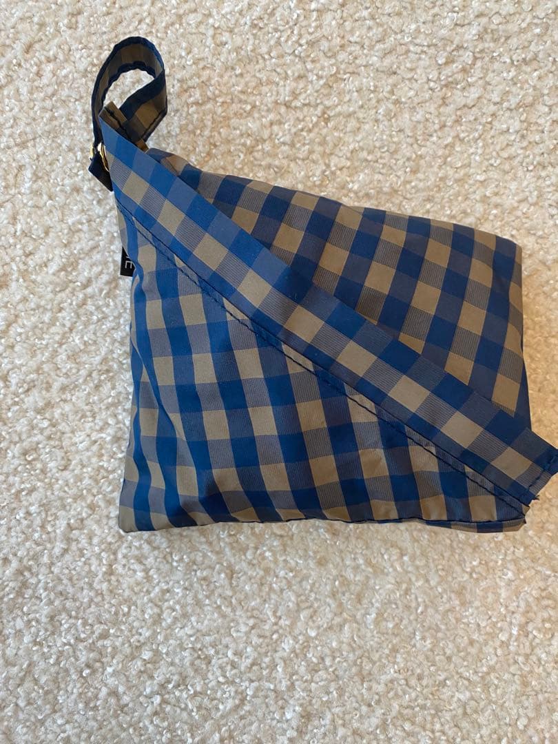 美品　OUR 折りたたみチェック柄バッグ ブラウン×ネイビー