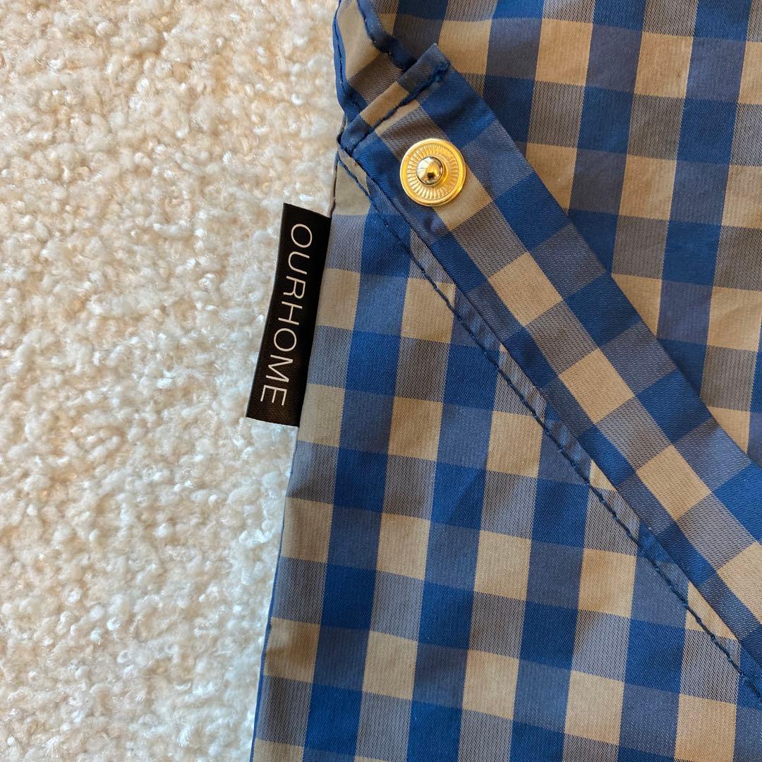 美品　OUR 折りたたみチェック柄バッグ ブラウン×ネイビー