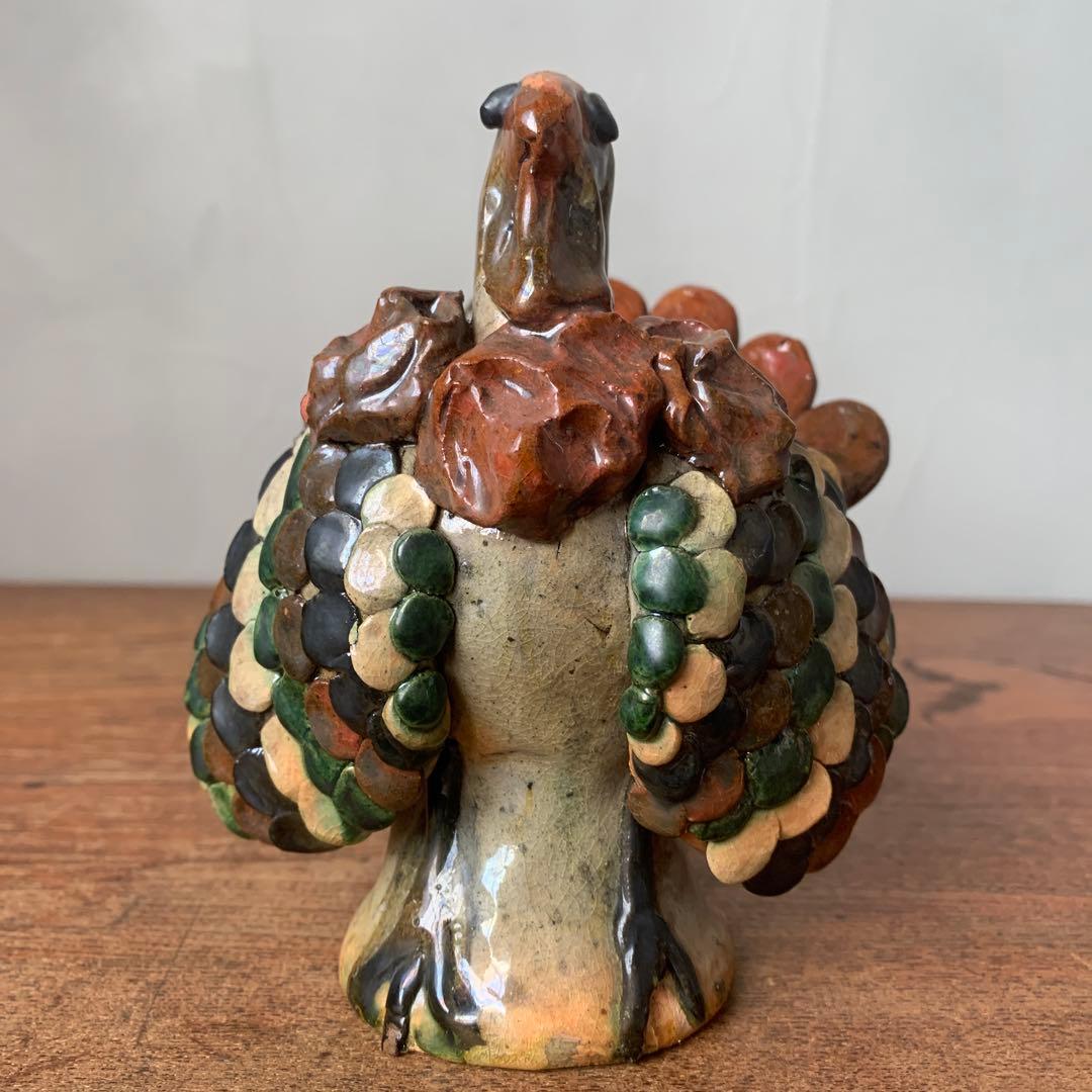 ポーリッシュポタリー　七面鳥　バードオブジェ　手びねり　ハンドクラフト　陶芸