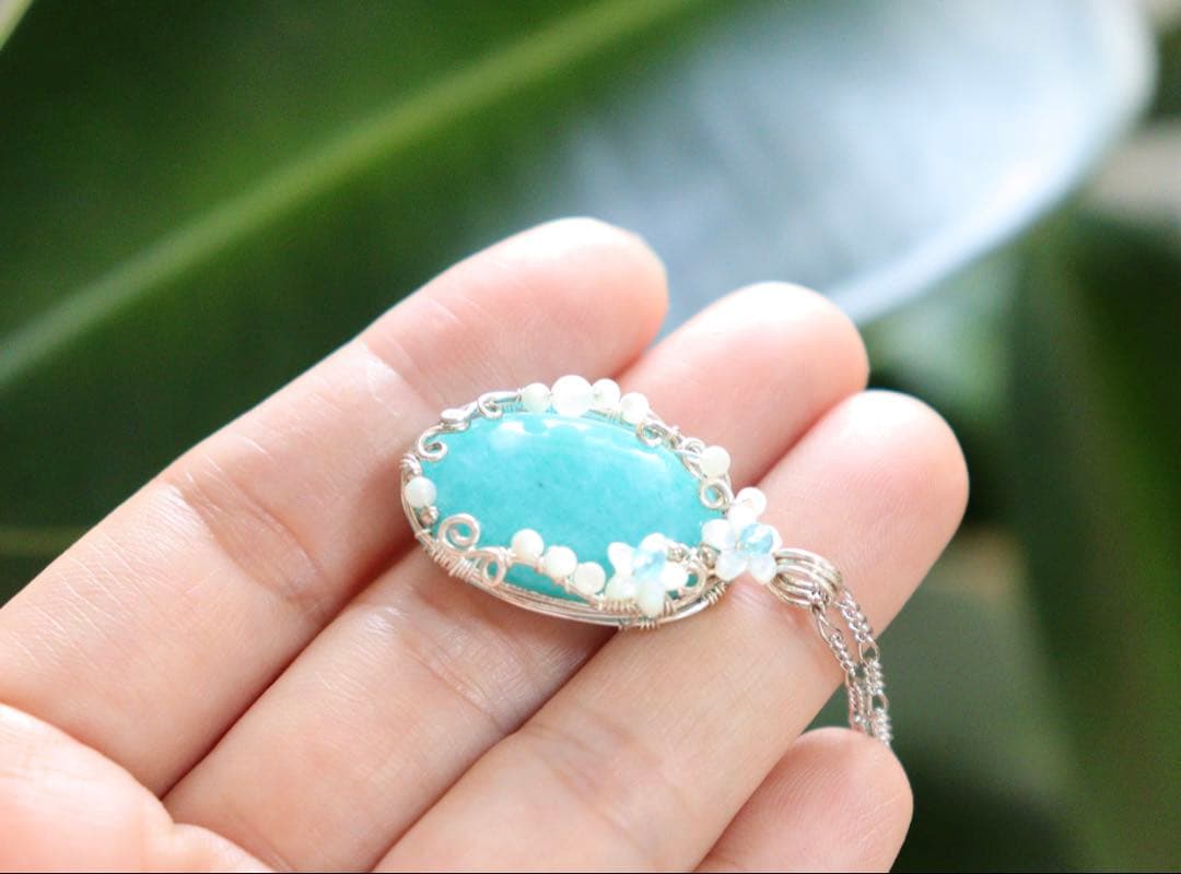 天然石アマゾナイトのワイヤージュエリーネックレス⟡