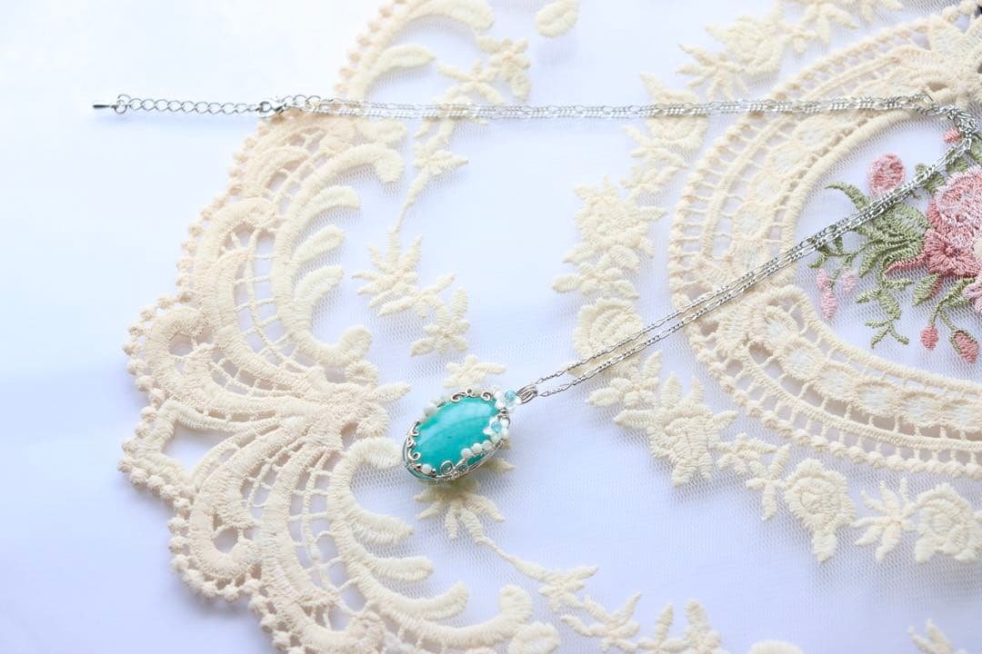 天然石アマゾナイトのワイヤージュエリーネックレス⟡