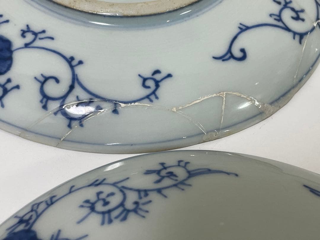 【現状品】古伊万里 染付 陶器 蛸唐草 蝶 大明宣徳年製 アンティーク 10枚②