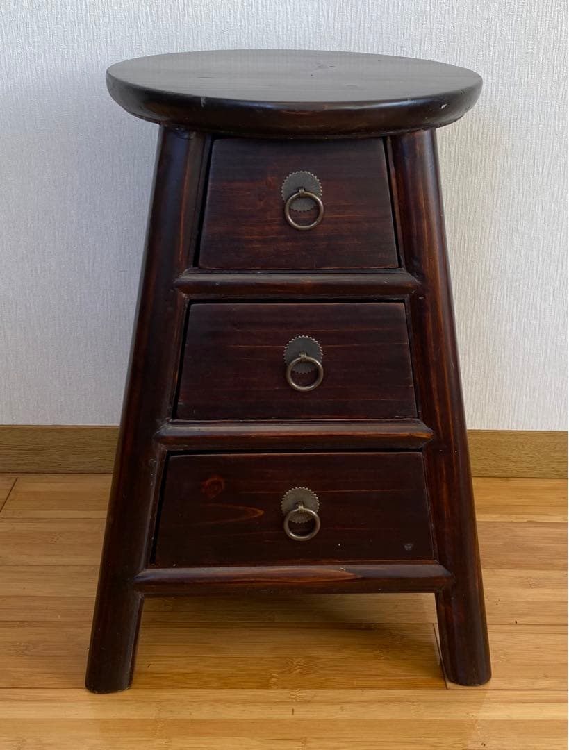 アンティーク　3段引き出し付き台　　木製