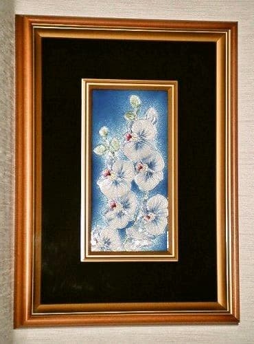 かわいいピンクの胡蝶蘭　絵画　七宝焼き