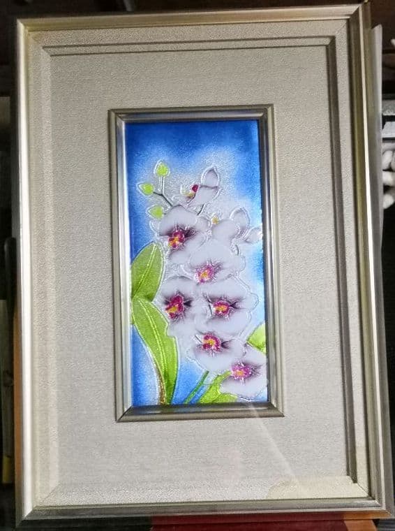 かわいいピンクの胡蝶蘭　絵画　七宝焼き
