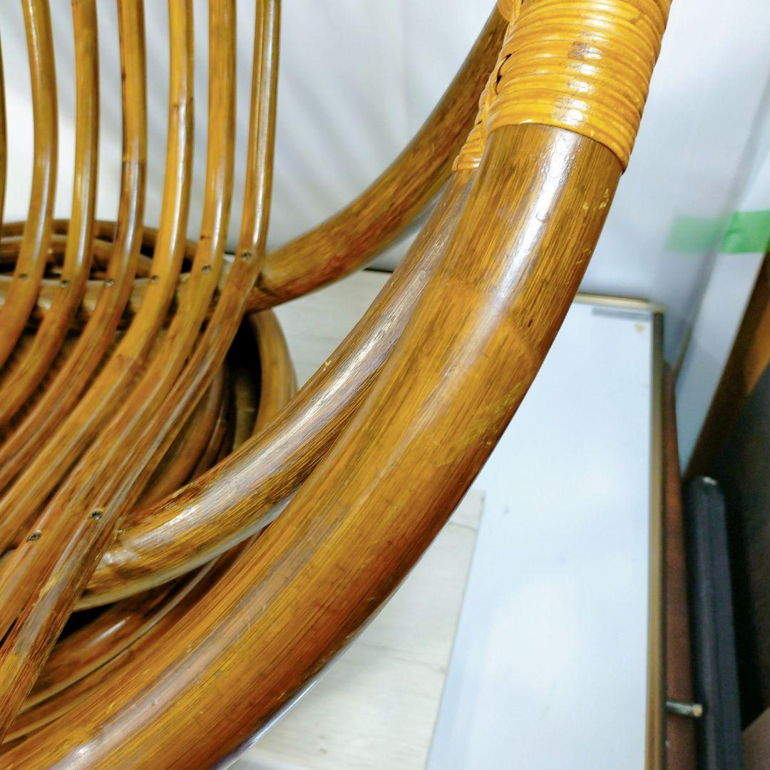 ラタンチェア 360度 回転式 籐家具 昭和レトロ 　クッション付き