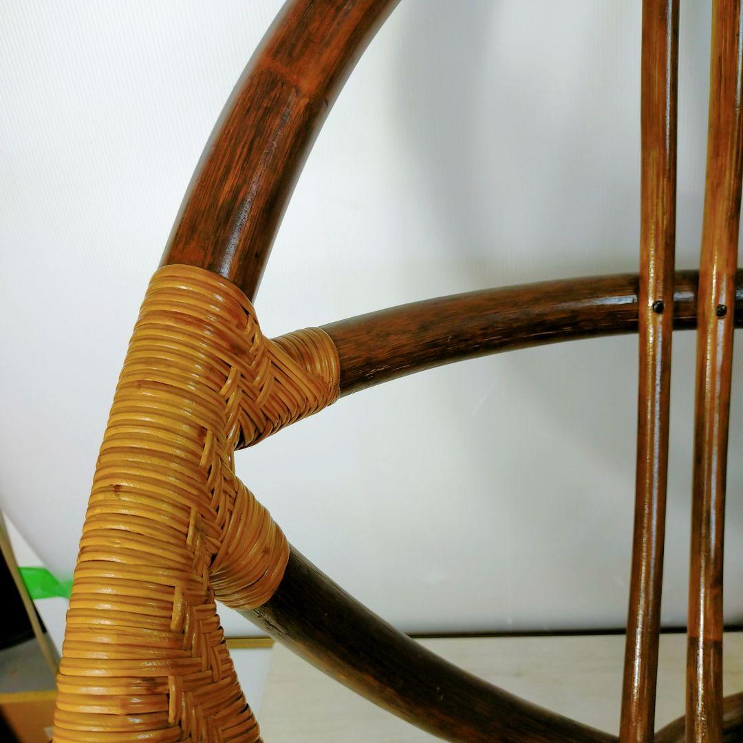 ラタンチェア 360度 回転式 籐家具 昭和レトロ 　クッション付き