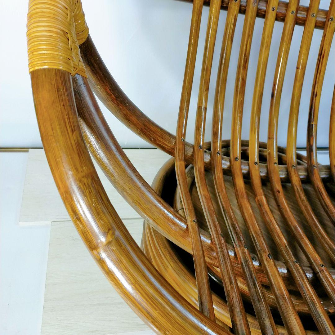 ラタンチェア 360度 回転式 籐家具 昭和レトロ 　クッション付き