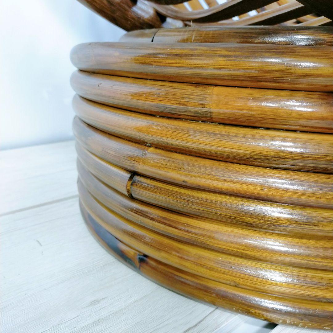 ラタンチェア 360度 回転式 籐家具 昭和レトロ 　クッション付き