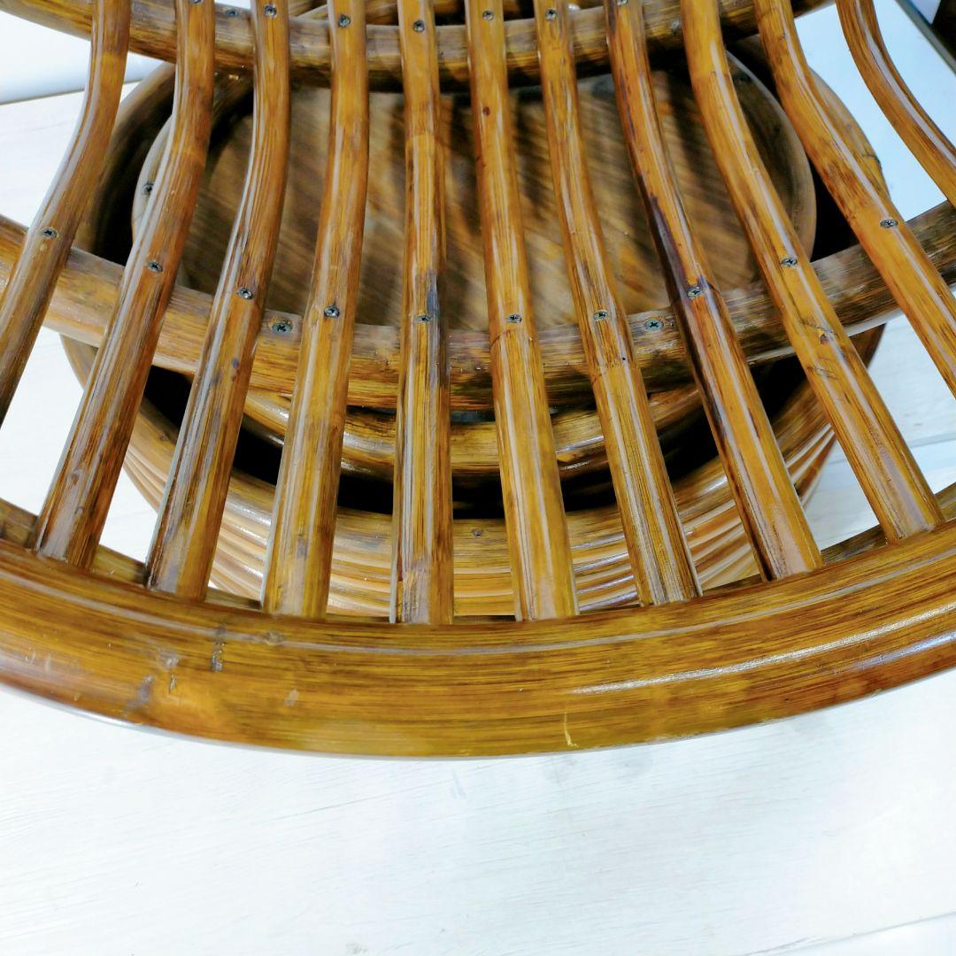 ラタンチェア 360度 回転式 籐家具 昭和レトロ 　クッション付き