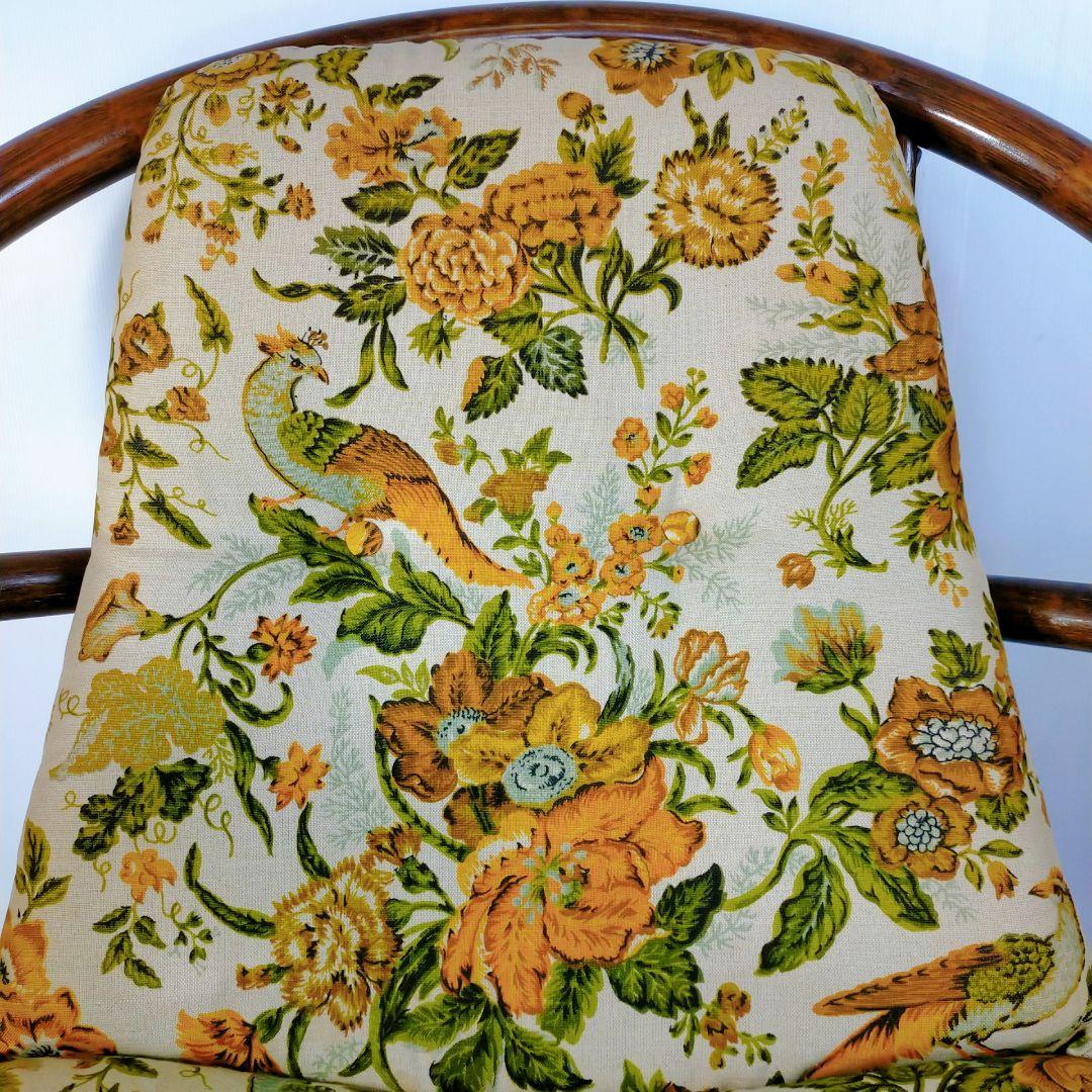 ラタンチェア 360度 回転式 籐家具 昭和レトロ 　クッション付き