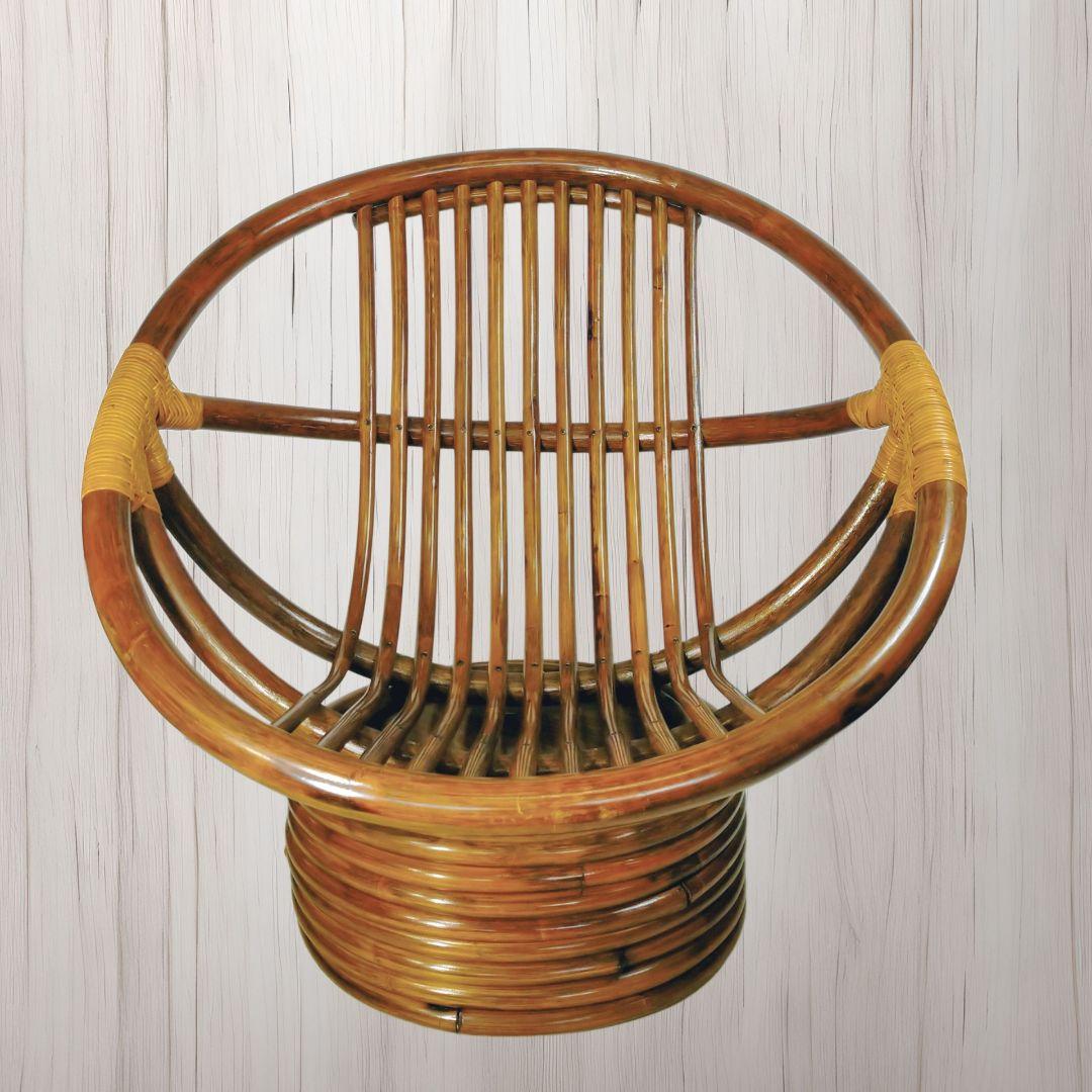ラタンチェア 360度 回転式 籐家具 昭和レトロ 　クッション付き