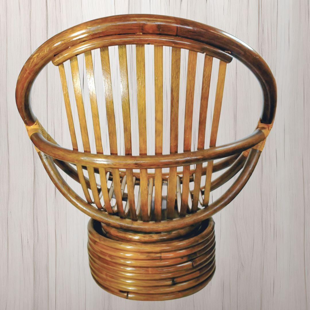 ラタンチェア 360度 回転式 籐家具 昭和レトロ 　クッション付き