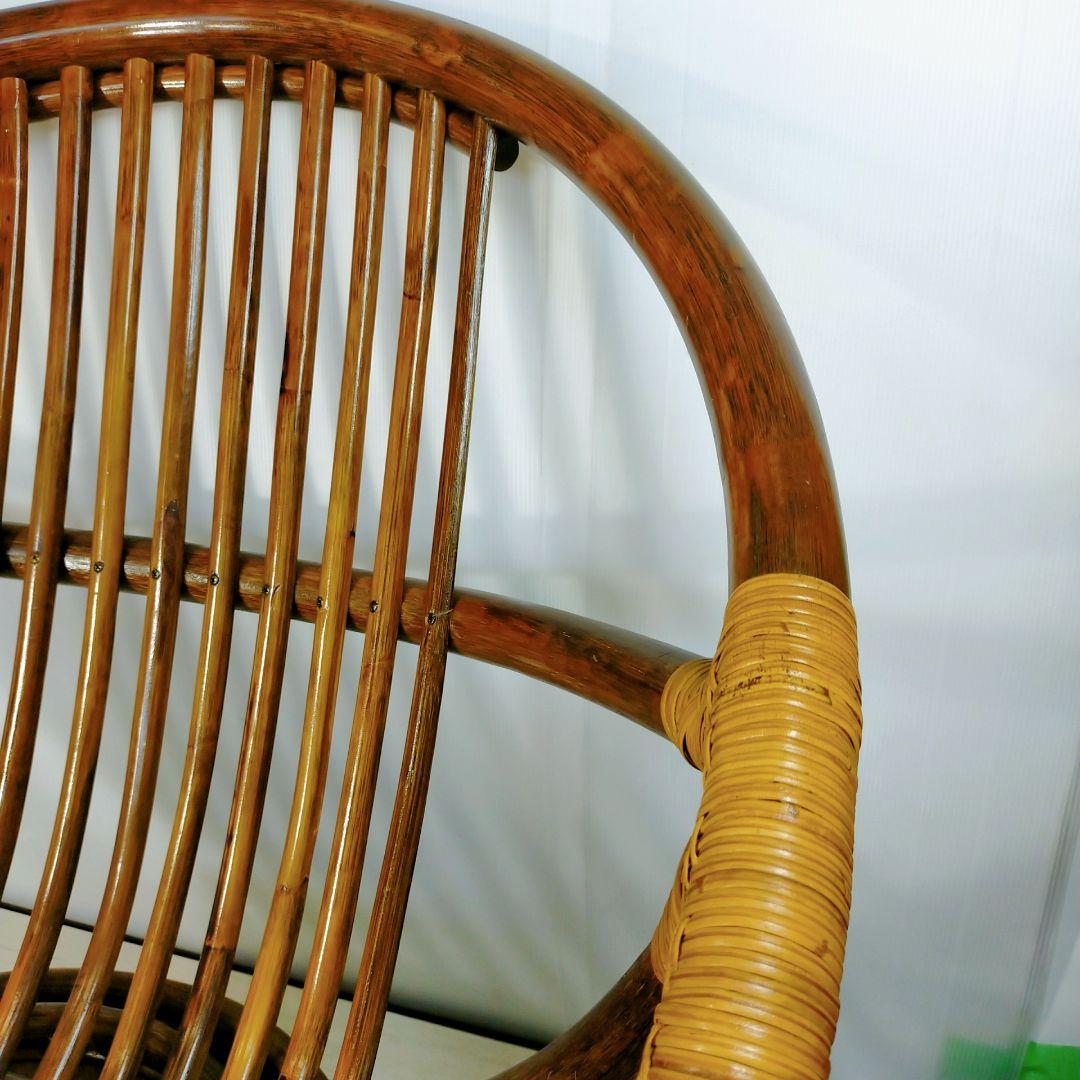 ラタンチェア 360度 回転式 籐家具 昭和レトロ 　クッション付き