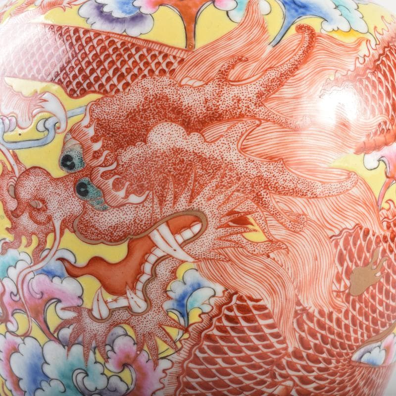 中国　大清乾隆年製　粉彩　雲龍花草魚文瓶　梅瓶　C　7020A