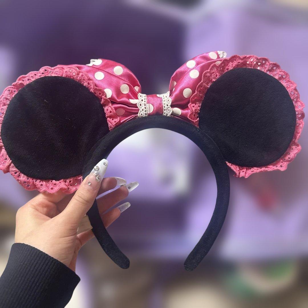 ミニーカチューシャ　ピンクディズニーカチューシャ　ディズニーミニー　水玉