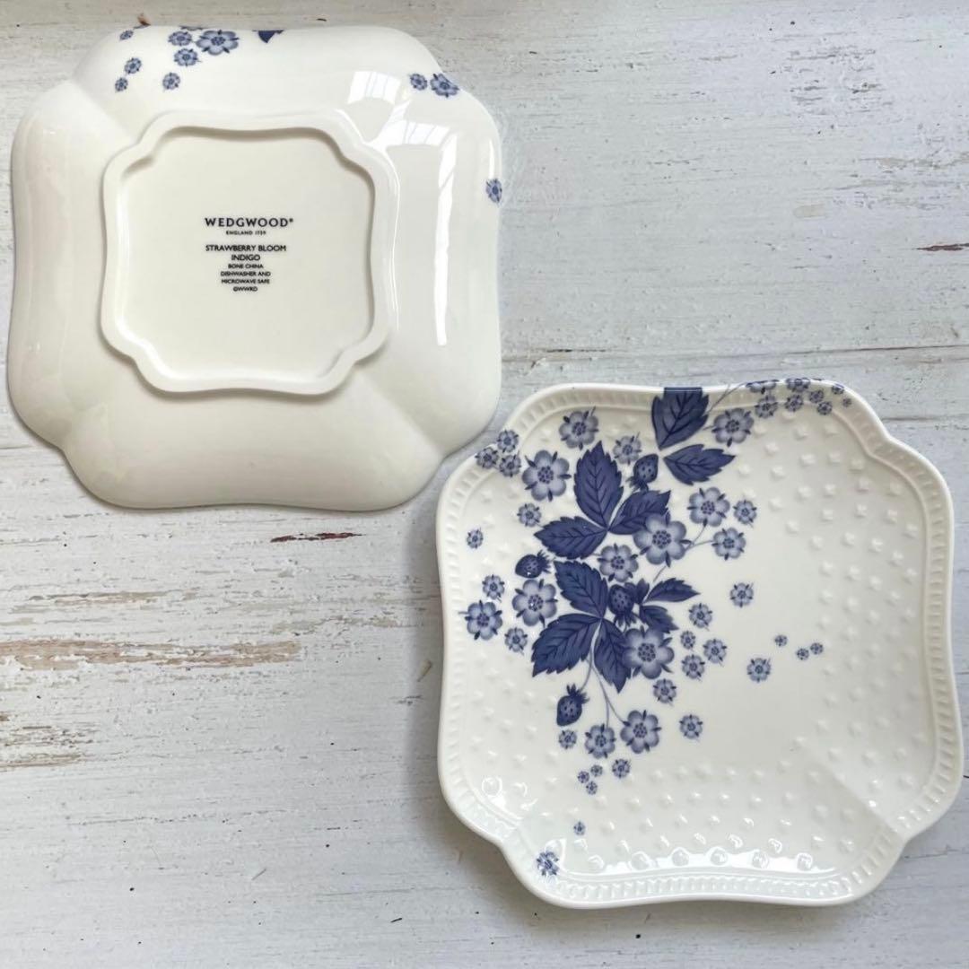 ウェッジウッドストロベリーブルームインディゴ カップ＆小皿ペア＆菱形皿2枚セット