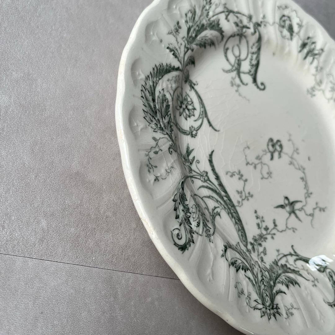 美品　フランス　アンティーク　GIEN ジアン　 唐草と小鳥の平皿プレート