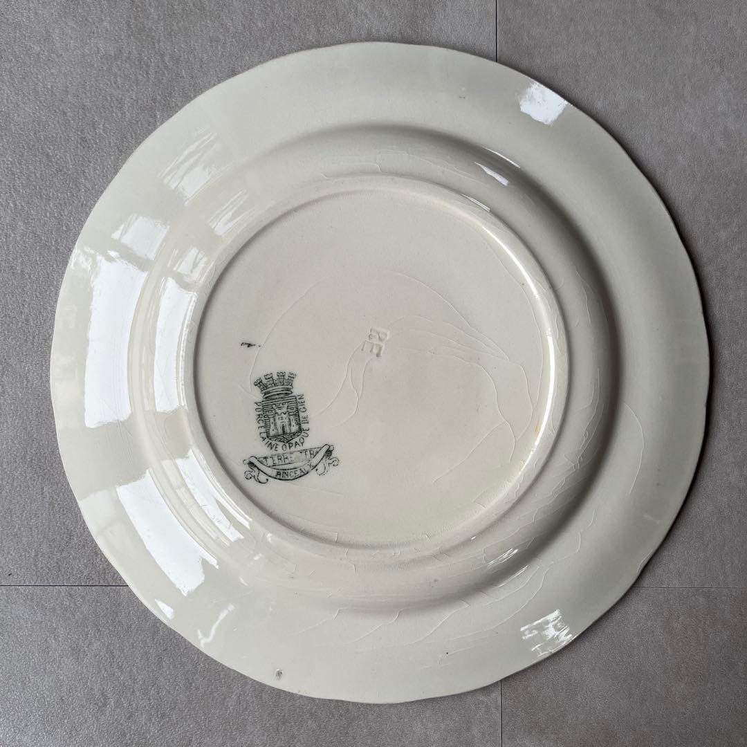 美品　フランス　アンティーク　GIEN ジアン　 唐草と小鳥の平皿プレート