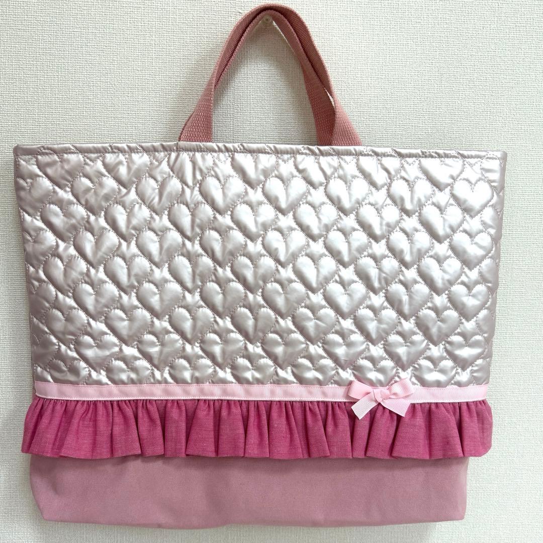 入園入学　3点セット 【パールピンクハート×濃いピンク】　女の子　レッスンバック