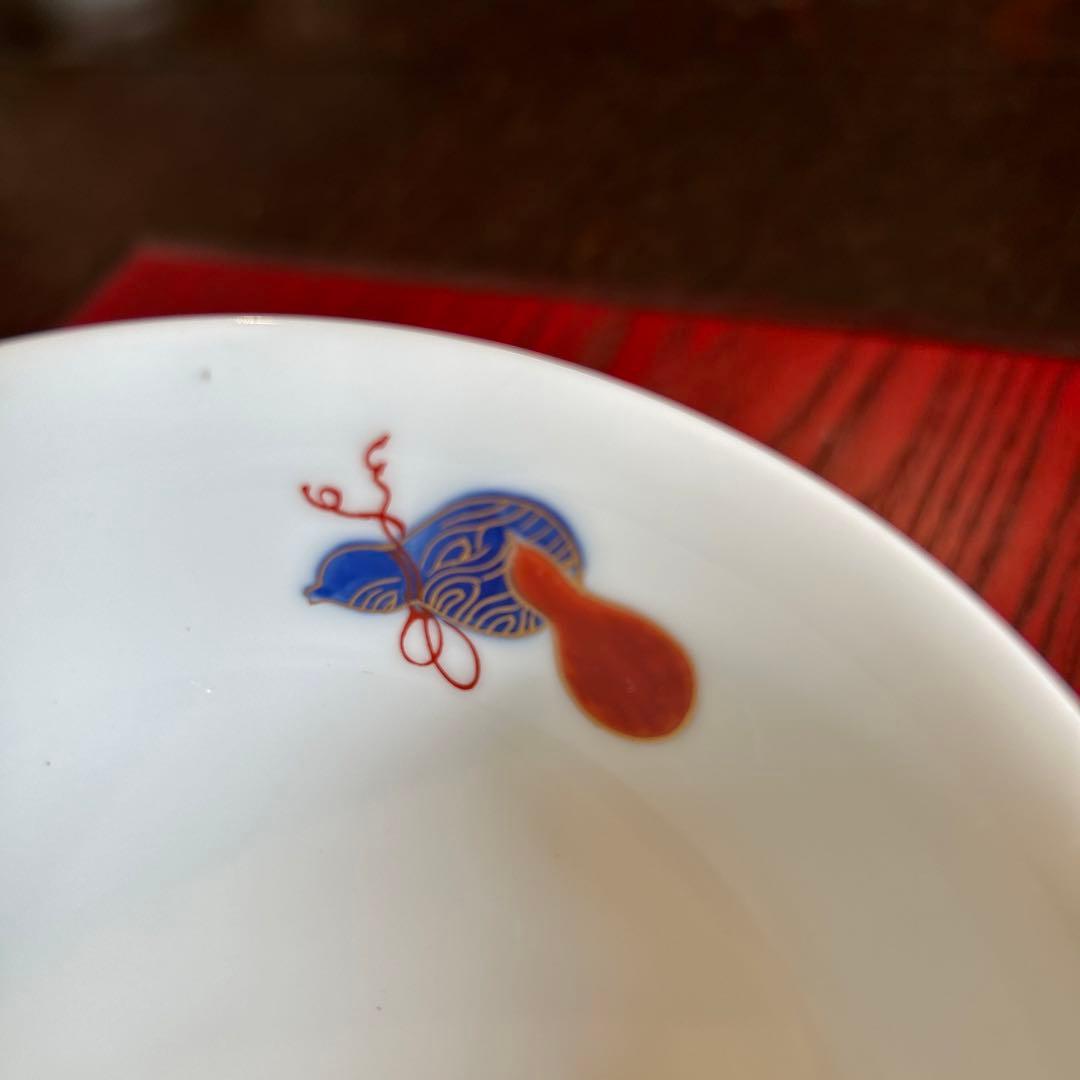 深川製磁　百年庵　金彩赤絵瓢箪模様の夫婦飯碗 2個セット