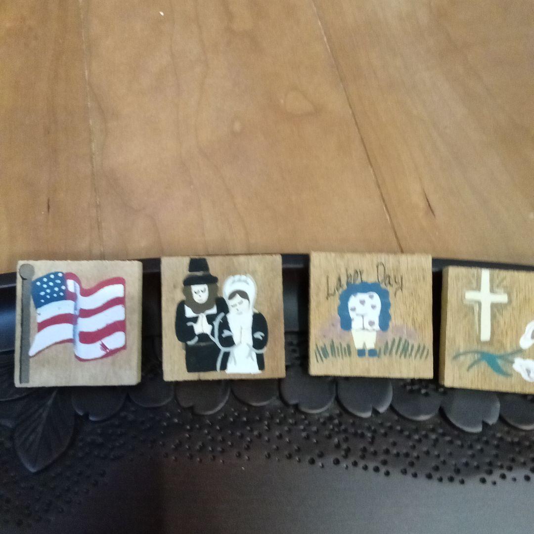 お値下げ木製カレンダー 　 村の風景　アメリカ製　ハンドメイド