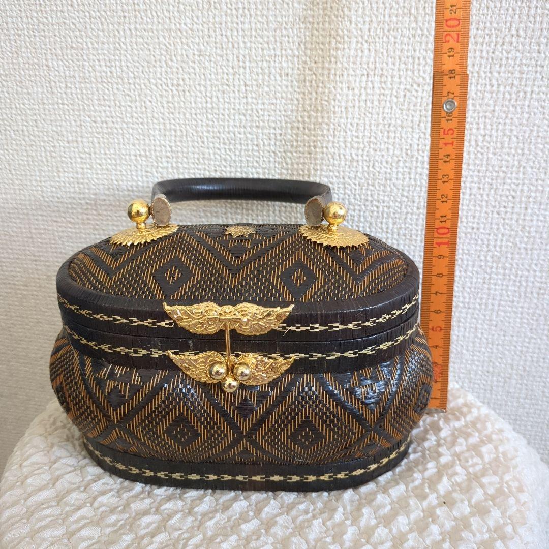 タイ　王室　幾何学模様のかごバッグ　ビンテージ