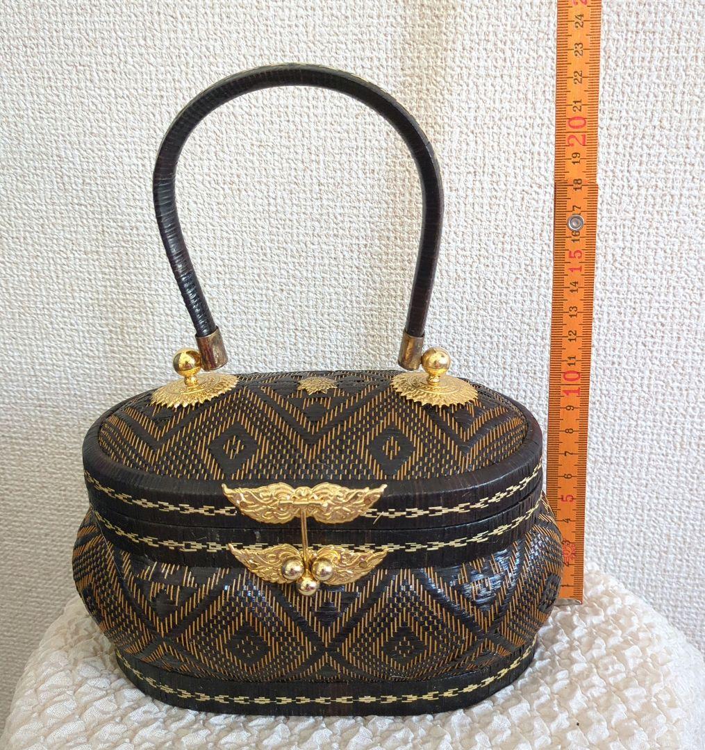 タイ　王室　幾何学模様のかごバッグ　ビンテージ