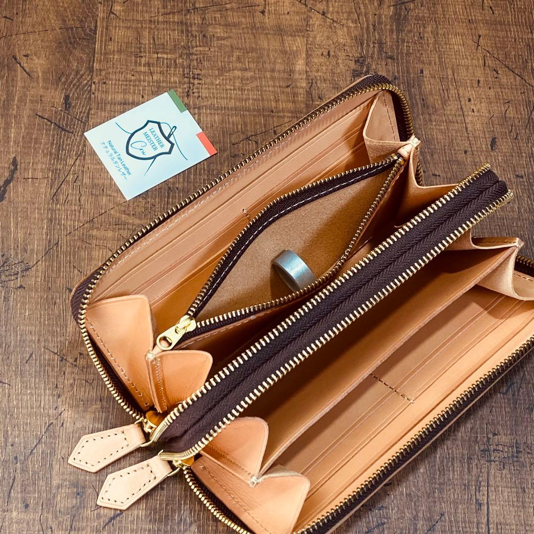 サドルレザー ヌメ革 ラウンドファスナー ダブルファスナー　メンズ財布