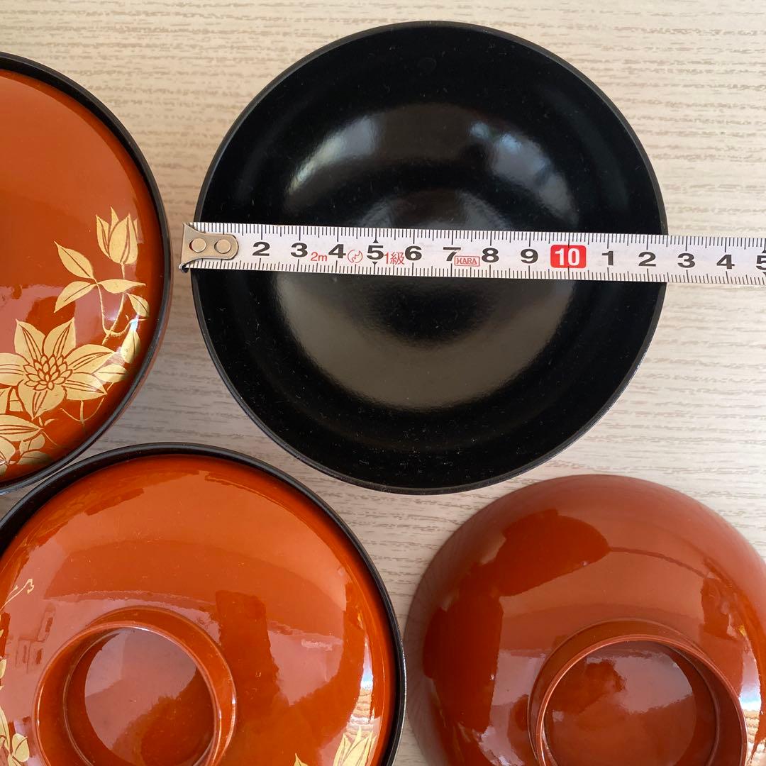 【和食器⭐︎送料込】蓋つき煮物椀 5個セット 茶色 花模様　直径12.5㌢