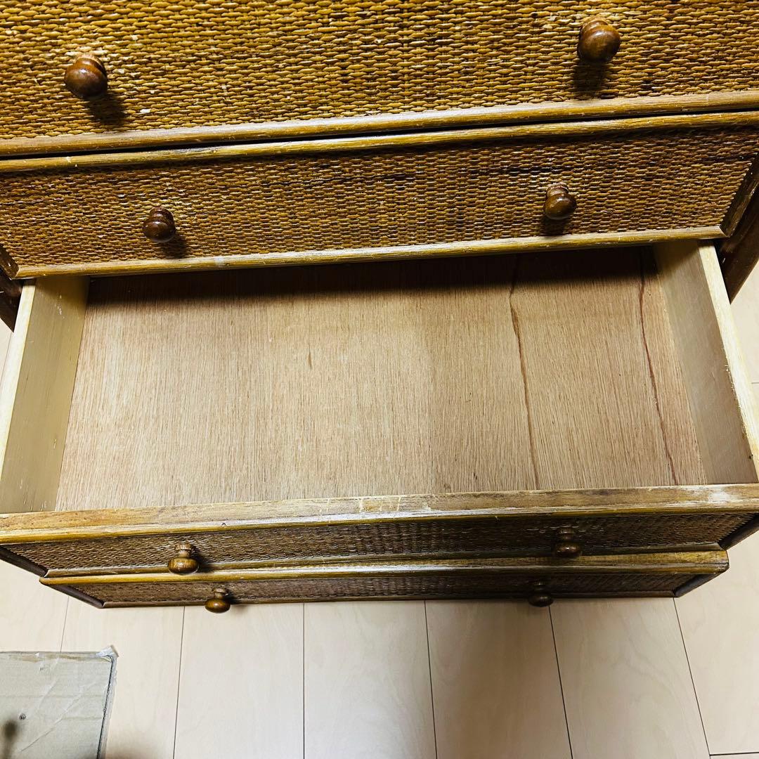 ラタン藤　大容量5段チェスト　ヴィンテージ