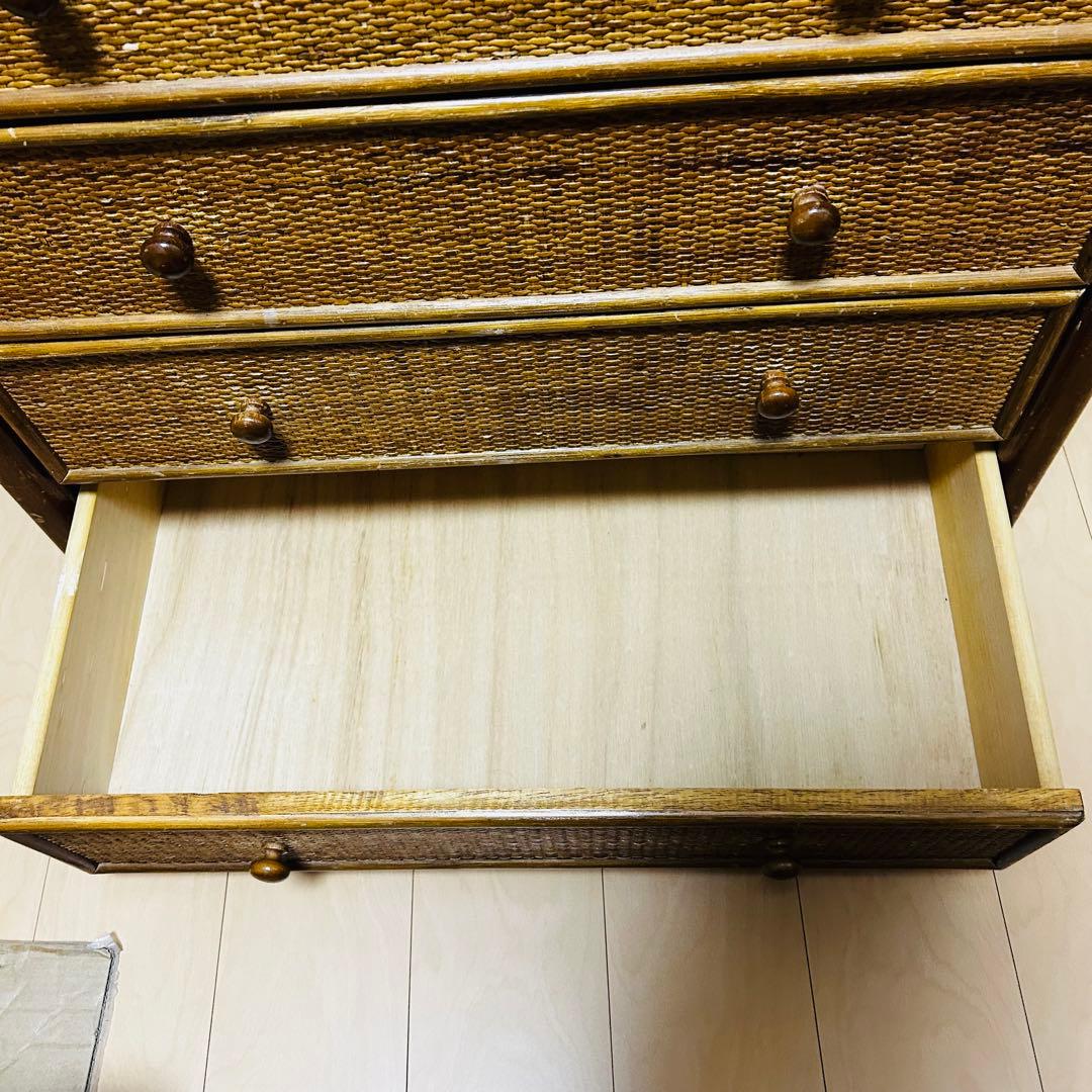 ラタン藤　大容量5段チェスト　ヴィンテージ