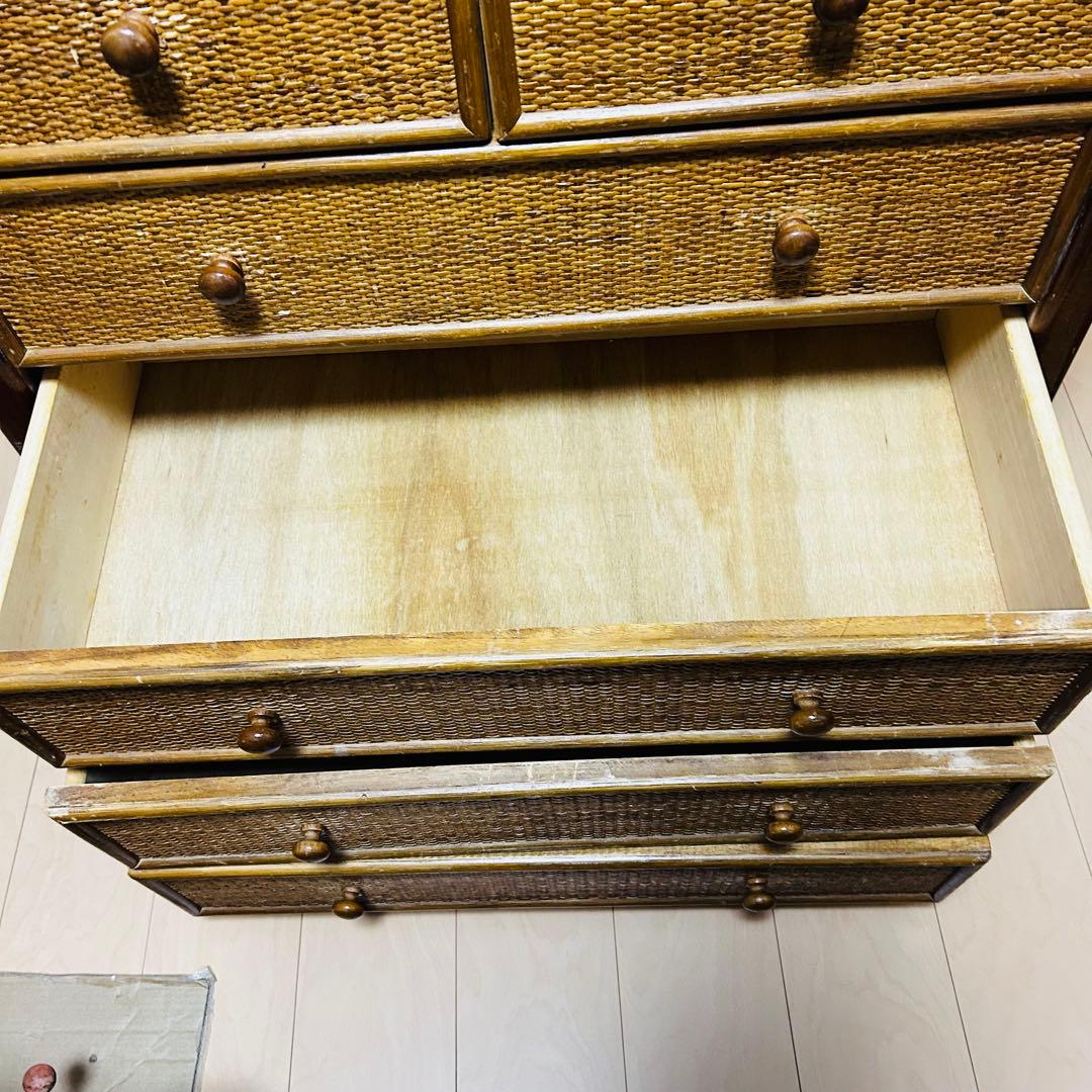 ラタン藤　大容量5段チェスト　ヴィンテージ