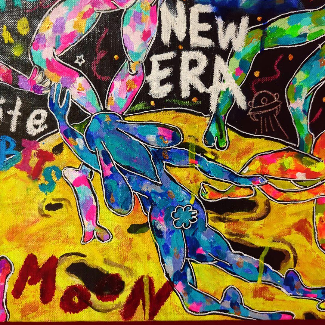 【一点物現代アート】月の裏側でダンスするうさぎの絵【F8号】