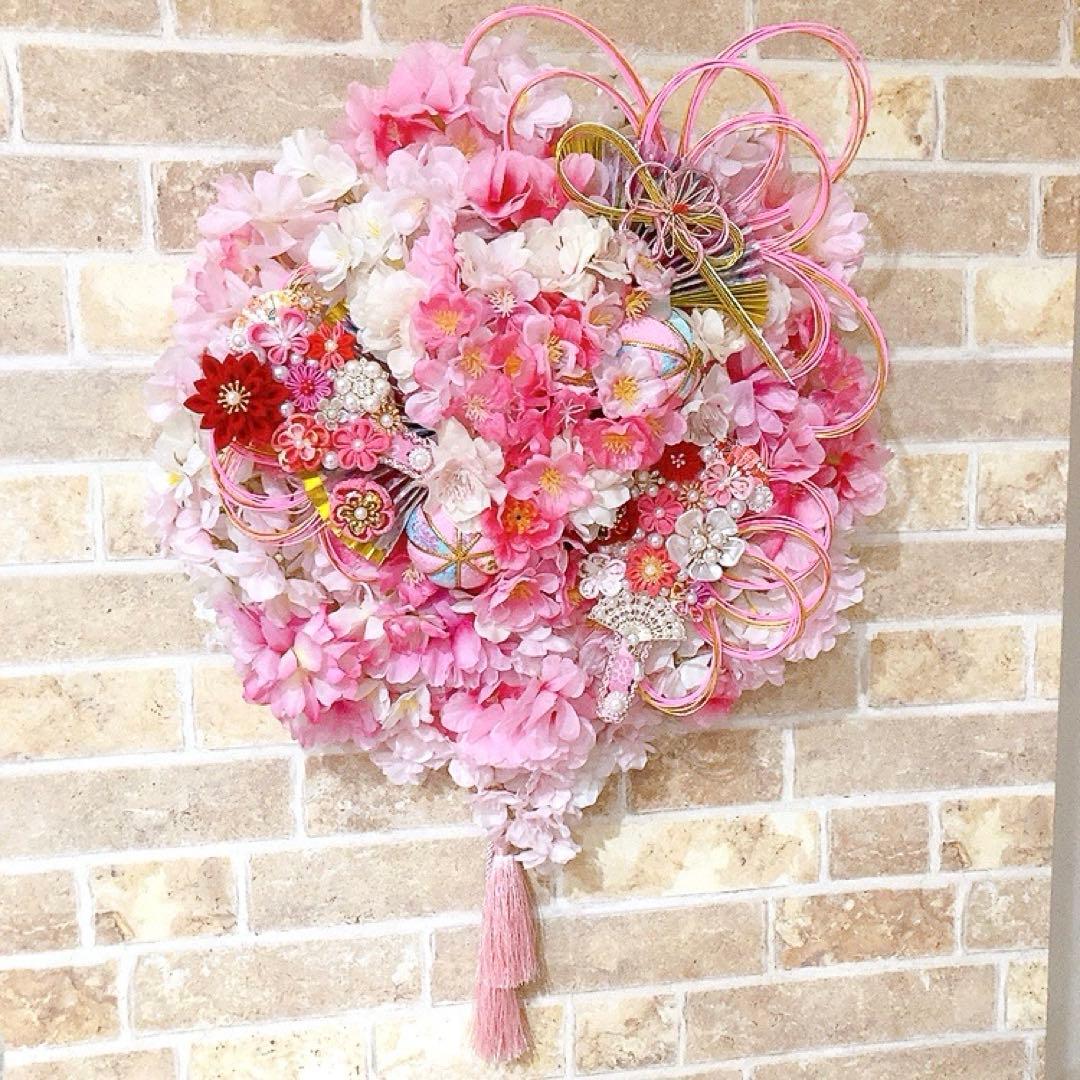 ラスト1点！華やか♡桜リース♡八重桜と手鞠♡羽子板飾りのリース♡造花リース