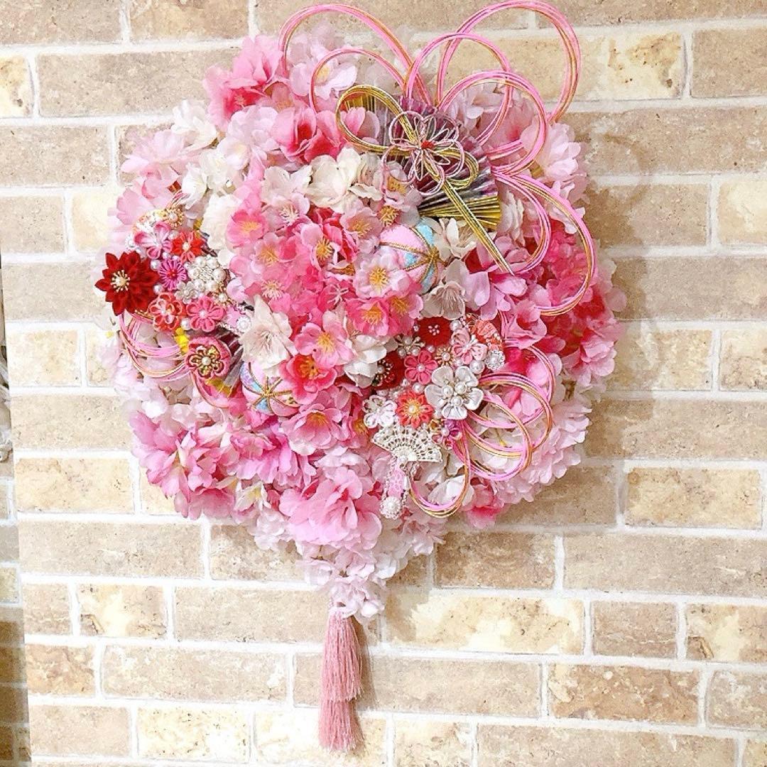 ラスト1点！華やか♡桜リース♡八重桜と手鞠♡羽子板飾りのリース♡造花リース