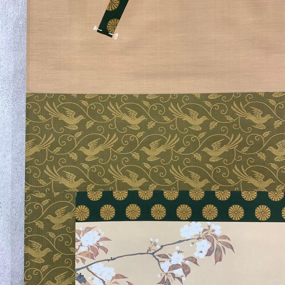 1-39 掛軸 酒井抱一 桜花雉子図 木箱 工芸 印刷 花鳥図 2月