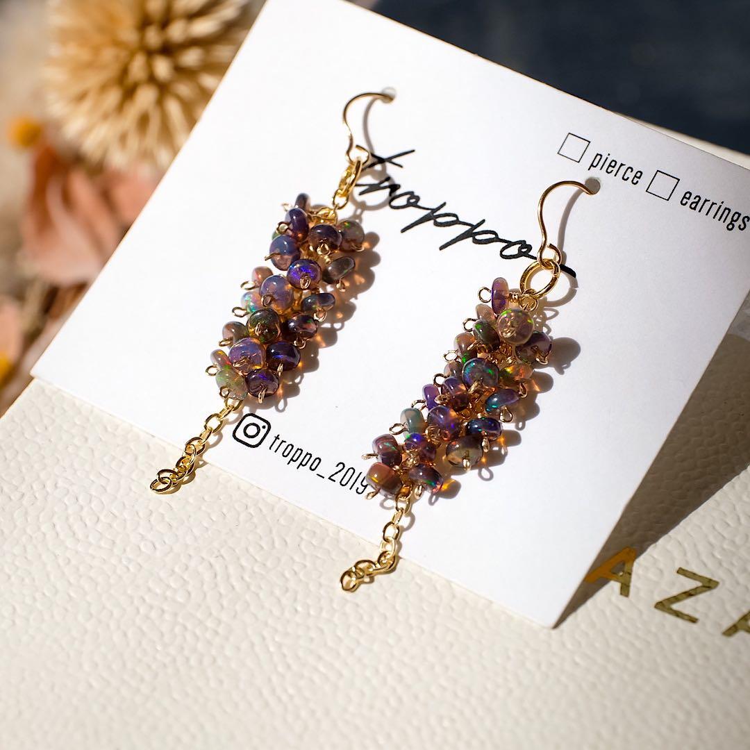 14kgfブラックオパールつぶつぶピアス/イヤリング