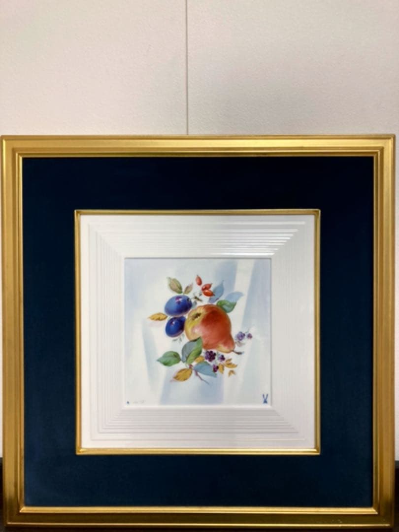 マイセン　額装プラーク　フルーツ　金彩　アトリエA ヴィンテージ　大型陶板　壁掛