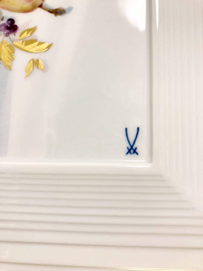 マイセン　額装プラーク　フルーツ　金彩　アトリエA ヴィンテージ　大型陶板　壁掛