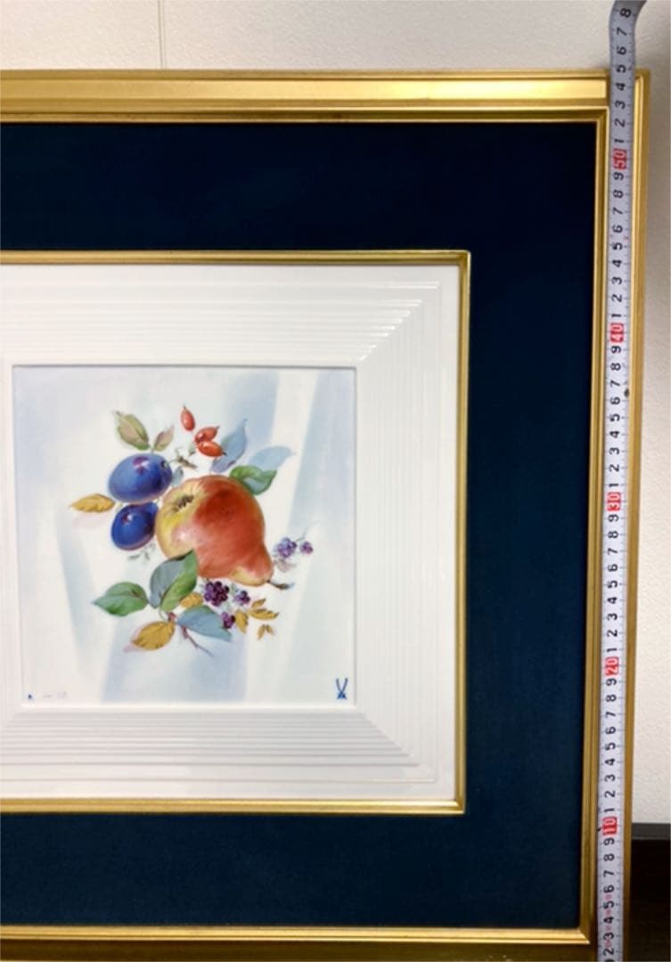 マイセン　額装プラーク　フルーツ　金彩　アトリエA ヴィンテージ　大型陶板　壁掛