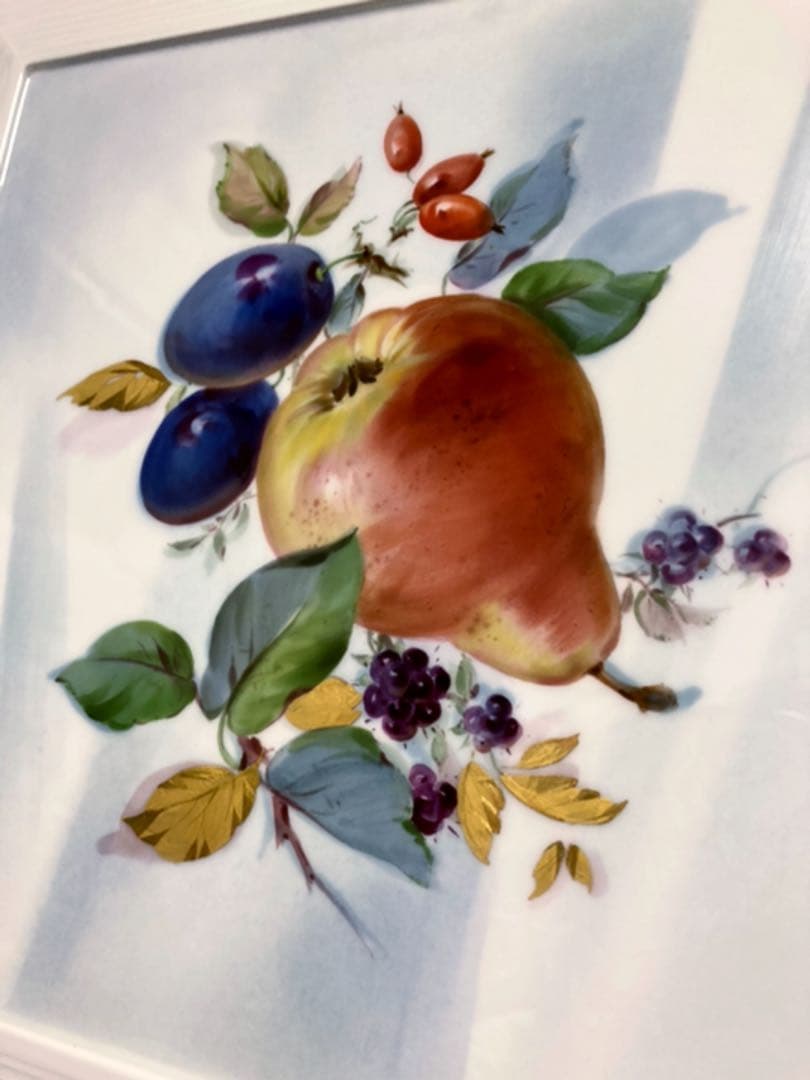 マイセン　額装プラーク　フルーツ　金彩　アトリエA ヴィンテージ　大型陶板　壁掛