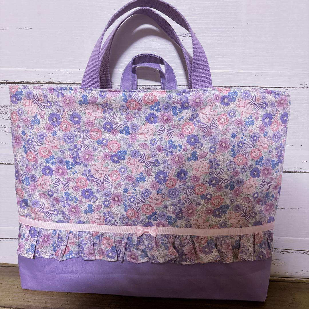 レッスンバッグ　体操服入れ　☆花がら　リボン　入園入学セット